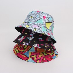 Overseas full print graffiti bucket hat, outdoor reversible sun hat, diamond pattern, versatile casual sun hat, bucket hat