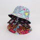 Overseas full print graffiti bucket hat, outdoor reversible sun hat, diamond pattern, versatile casual sun hat, bucket hat