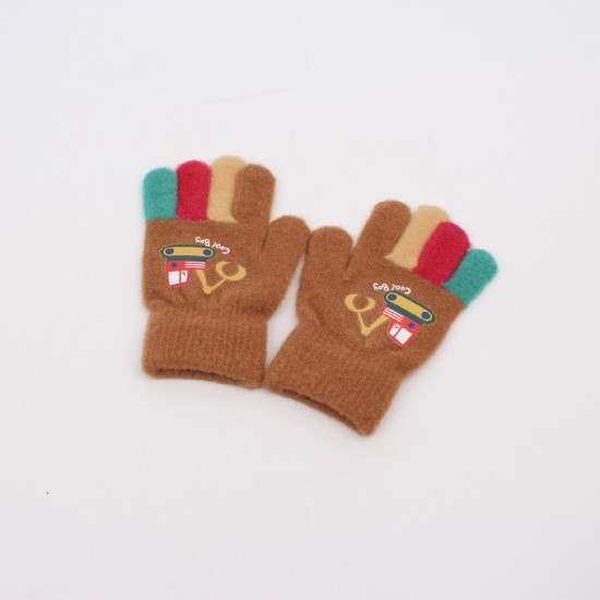 Children's warm gloves for boys, autumn and winter, mittens with excavator prints, outdoor cold-weather gloves