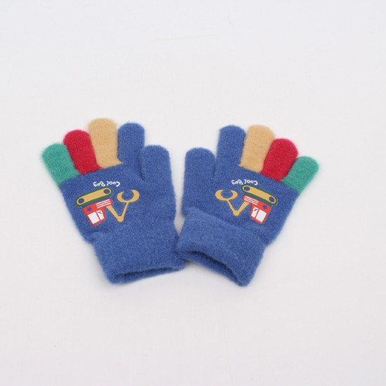 Children's warm gloves for boys, autumn and winter, mittens with excavator prints, outdoor cold-weather gloves