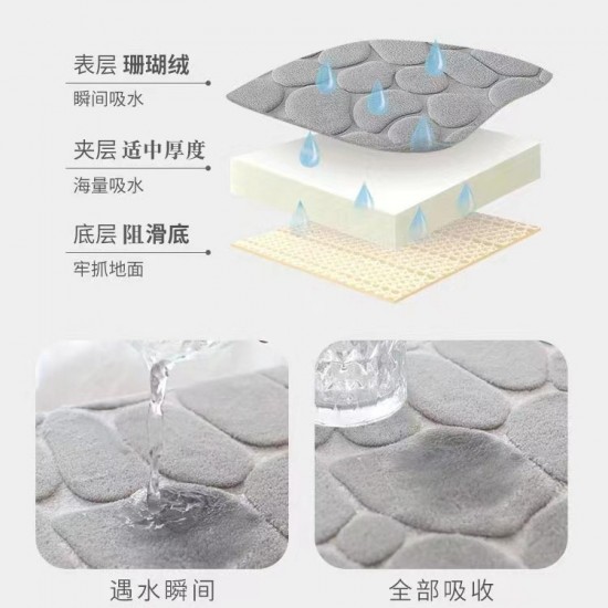 Thick embossed pebble coral fleece floor mats, bathroom floor mats, toilet U Two-piece set of absorbent bathroom floor mats