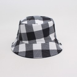 Cross-border plaid reversible bucket hat, Korean-style fresh and casual sun hat, outdoor foldable bucket hat for women.