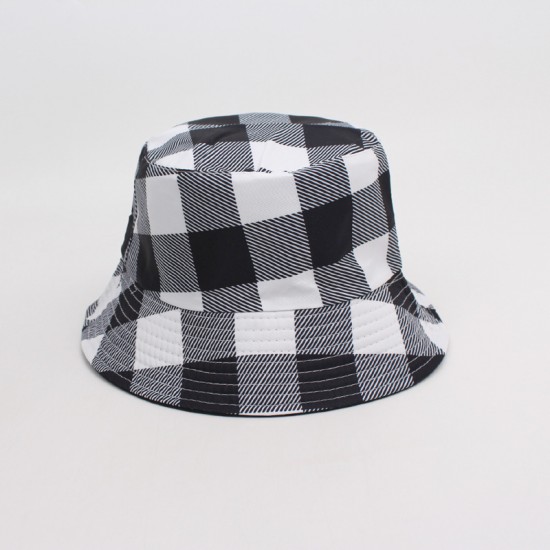 Cross-border plaid reversible bucket hat, Korean-style fresh and casual sun hat, outdoor foldable bucket hat for women.