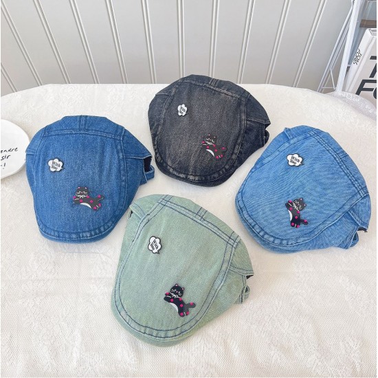 Korean Vintage Washed Denim Forward Hat with Cat Style Summer Multi-functional Big Head Wrap to Make Face Look Smaller Beret for Thieves Hat Korean Vintage Washed Denim Forward Hat with Cat Style Summer Multi-functional Big Head Wrap to Make Face Look Smaller Beret for Thieves Hat