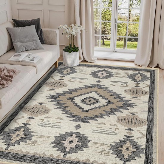 Cross-border retro ethnic-style crystal velvet printed carpet for living room, stain-resistant and skin-friendly, sofa blanket for balcony decoration