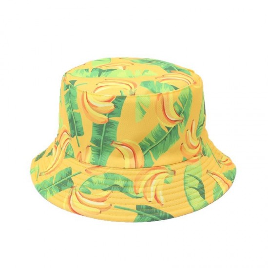 Overseas cartoon pepper and cucumber print bucket hat, double-sided bucket hat for couples, round sun hat for women