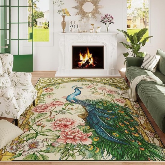 Amazon's American peacock print decorative floor mats, durable and stain-resistant coffee table rugs for the living room, bedroom cooling mats.
