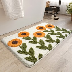 Fresh floral absorbent bathroom mat, faux cashmere, non-slip, quick-drying carpet for bathroom entrance.