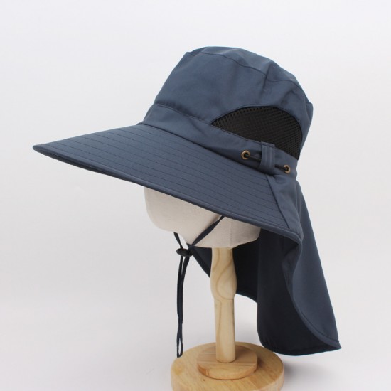 Men's spring and summer sun hat, outdoor sun protection, neck protection, fishing hat, wide-brimmed breathable windproof hat.