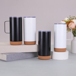 Cross-border oak cork-bottomed double-walled 16oz vacuum car mug, 304 stainless steel insulated coffee mug