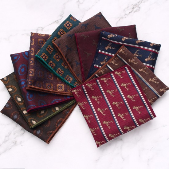 Men's formal squares, business wedding actor suit squares, polyester burgundy patterned pocket scarves, manufacturer