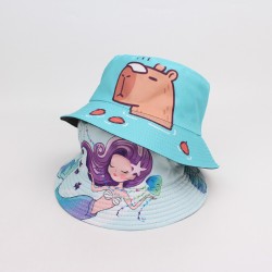 Cartoon digital print graffiti bucket hat, reversible sun visor, couple's dome spray hat