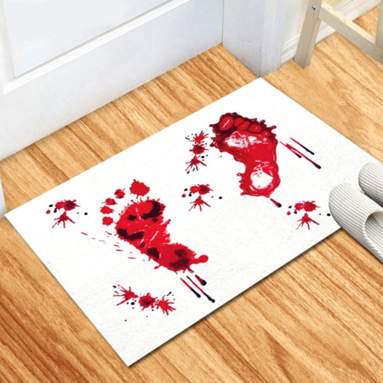 Factory direct cross-border Halloween bloody footprint crystal velvet floor mat, stain-resistant, wear-resistant doormat for bathroom. Slip mats