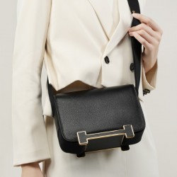 New Geta Clog bag, genuine leather women's bag, wide shoulder strap, single shoulder crossbody bag, versatile stewardess bag, small square bag