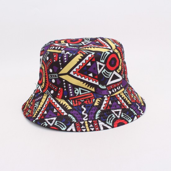 Overseas printed bucket hat, European and American triangle graffiti bucket hat, men's and women's outdoor sun visor, reversible sun hat