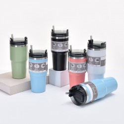 Cross-border 304 stainless steel thermos, leak-proof double-drink straw cup, outdoor car portable car cup wholesale