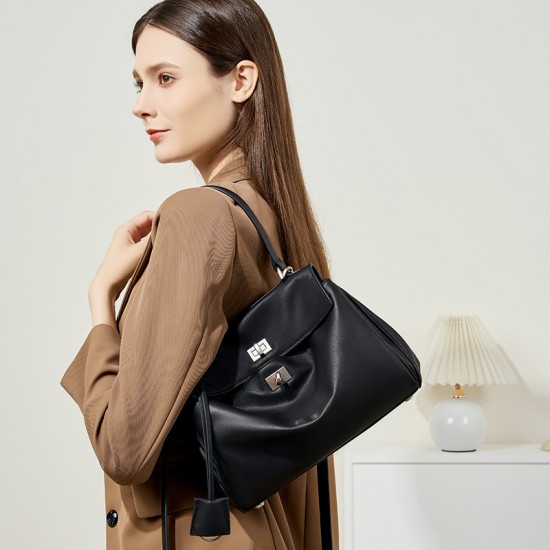 2025 new Rodeo Kelly tote bag, large-capacity smooth calfskin shoulder and handbag with lock closure, suitable for commuting.