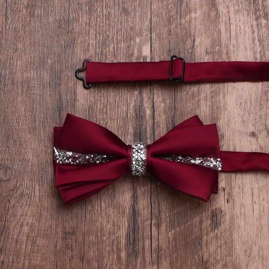Solid color diamond-encrusted double-layered business bow ties for men and women, wedding and banquet shirts, suit accessories, wholesaler