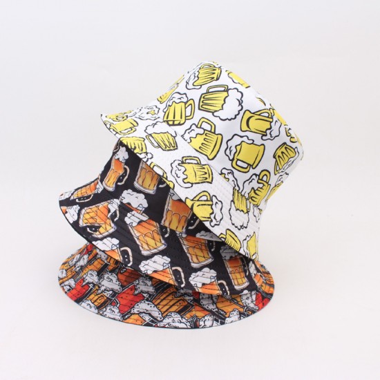 Reversible bucket hat, versatile beer mug print sun protection hat for outdoor travel, couple's sun hat, bucket hat Hats Reversible bucket hat, versatile beer mug print sun protection hat for outdoor travel, couple's sun hat, bucket hat Hats