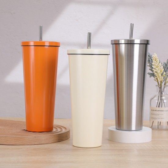 Solid color 304 stainless steel double-layer vacuum insulated mug, large-capacity portable thermos, outdoor car mug