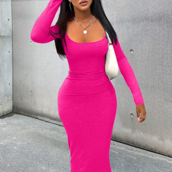 In stock sales cross-border fashion solid color small pit stripes dress Платье длинно