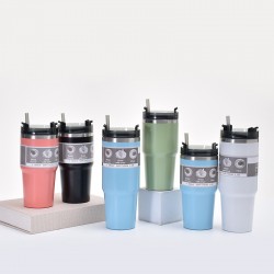 Cross-border 304 stainless steel thermos, leak-proof double-drink straw cup, outdoor car portable car cup wholesale