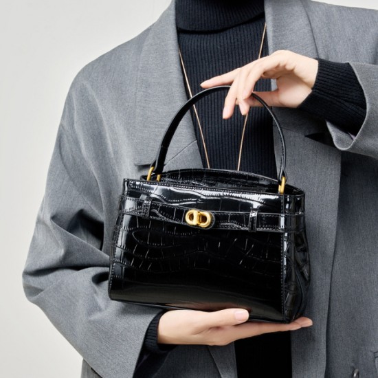 Kelly large women's bag premium crocodile pattern lock small square bag new genuine leather commuter crossbody women's bag