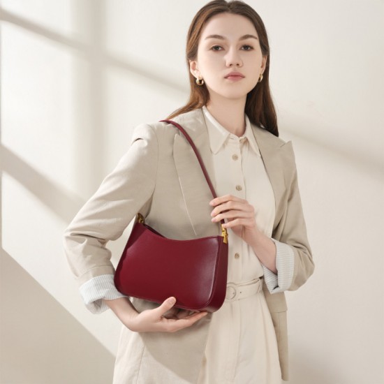 Spring/Summer new niche design genuine leather commuter baguette bag 2025 Spring/Summer French-style underarm bag single shoulder vintage women's bag