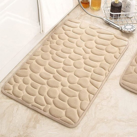 Cross-border coral fleece embossed stone bathroom mat, pebble absorbent, non-slip doormat, stock and dropshipping