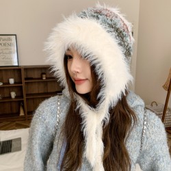 Korean-style autumn and winter warm knitted beanies, rabbit fur hats, earmuffs, and color-blocked plush earmuffs.