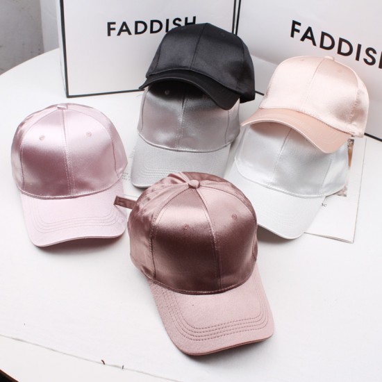 Women's summer satin solid color baseball cap, versatile sun protection hat for young men, couple's curved brim hat