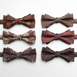 2022 New Fashion Brown Bow Ties Men's double-layer wedding groomsmen bow ties in various styles, ready for wholesale.