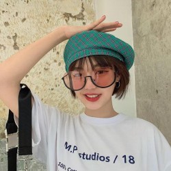 Women's retro Japanese plaid beret, thin spring and summer style. Painter's hat, versatile soft girl's octagonal hat, pumpkin hat