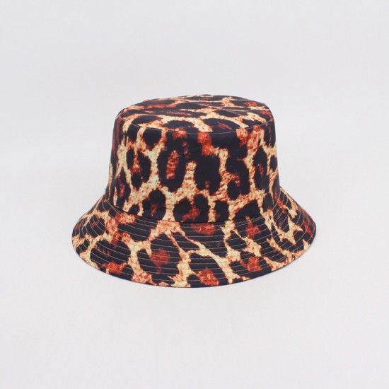 Overseas reversible leopard print bucket hat, spring and summer outdoor sun hat, versatile and personalized sun protection bucket hat.