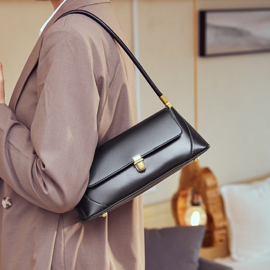 Niche baguette bags, 2025 new genuine leather influencer underarm bags, summer French-style shoulder bags