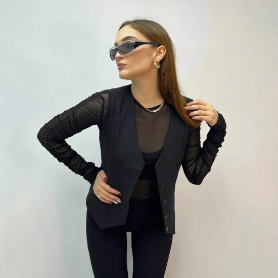 Spring and summer vest fashion solid color 2025 new style European and American women's wear cross-border slim design sense V-neck top for women