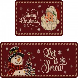 Cross-border TEMU Christmas long kitchen mats, non-slip, stain-resistant, easy-care, two-piece set, in stock.