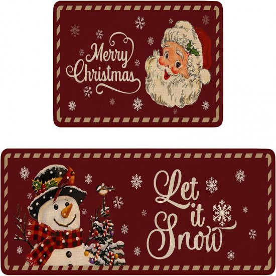 Cross-border TEMU Christmas long kitchen mats, non-slip, stain-resistant, easy-care, two-piece set, in stock.