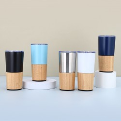 Cross-border 20oz stainless steel vacuum insulated mug, bamboo shell car mug, car mug, office sealed coffee mug Ice Cup