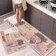 Temu cross-border Korean won printed striped floor mats for kitchens, non-slip and stain-resistant, easy-care mats with labeling.