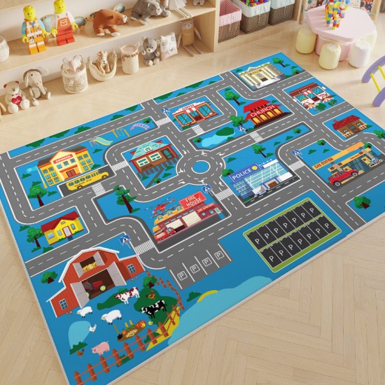Cartoon children's parking lot patterned play rug, living room decorative rug, bedroom bedside blanket, in stock for dropshipping