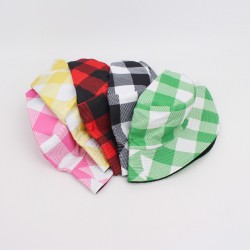 Cross-border plaid reversible bucket hat, Korean-style fresh and casual sun hat, outdoor foldable bucket hat for women.