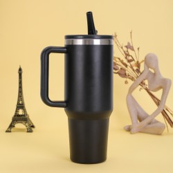 Cross-border 40oz second-generation car mug, 304 stainless steel double-layer vacuum insulated mug with foldable straw handle