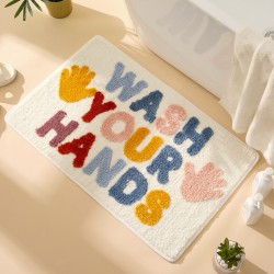 Cartoon wash time bathroom faux cashmere absorbent doormat, thick entryway doormat in stock.