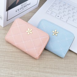 New women's card case - short style, zipper card case, student, mini portable card holder, checkered pattern, soft leather case, small purse