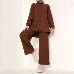 Autumn and winter Middle East European and American new style fashion wide-leg casual texture pattern set two-piece set for women 2025