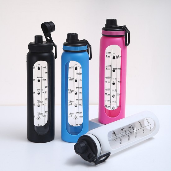 Cross-border transparent silicone glass with handle, large-capacity sports water cup, simple, instant drinking cup