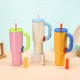 Cross-border giant 40oz handle car tumbler, dopamine color matching vacuum thermos, car portable straw cup