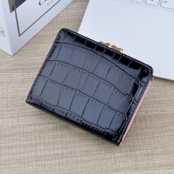 New women's wallet - short style, money clip, female student, crocodile pattern folding, large capacity, soft leather case, small and compact purse