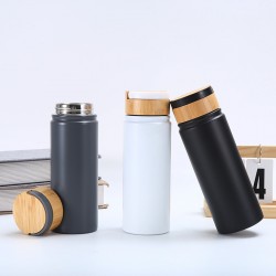 New 304 stainless steel vacuum thermos with handle and bamboo lid, double-layer vacuum space flask, outdoor sports hiking kettle, wholesale